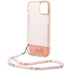 Guess GUESS GUHCP14MHGCOHP IPHONE 14 PLUS / 15 PLUS 6,7" RŮŽOVÉ/RŮŽOVÉ PEVNÉ POUZDRO TRANSLUCENT PEARL STRAP