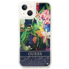 Guess GUESS GUHCP14MLFLSB IPHONE 14 PLUS / 15 PLUS 6,7" MODRO/MODRÉ PEVNÉ POUZDRO FLOWER LIQUID GLITTER