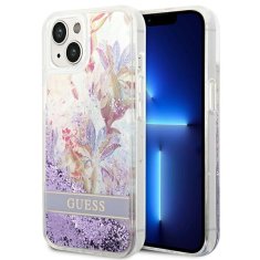 Guess GUESS GUHCP14MLFLSU IPHONE 14 PLUS / 15 PLUS 6,7" FIALOVÝ/FIALOVÝ PEVNÝ OBAL FLOWER LIQUID GLITTER