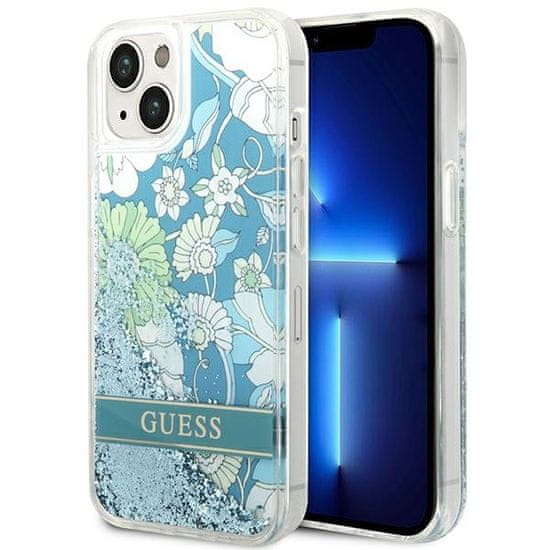 Guess GUESS GUHCP14MLFLSN IPHONE 14 PLUS / 15 PLUS 6,7" ZELENÝ/ZELENÝ PEVNÝ OBAL FLOWER LIQUID GLITTER