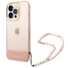 Guess GUESS GUHCP14XHGCOHP IPHONE 14 PRO MAX 6,7" RŮŽOVÉ/RŮŽOVÉ PEVNÉ POUZDRO TRANSLUCENT PEARL STRAP