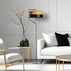 LYSNE.PL Designová stojací lampa s jedinečným stínidlem - elegantní doplněk do obývacího pokoje nebo ložnice, černý podstavec, moderní a skandinávský styl TESALLIA DUAL, černá