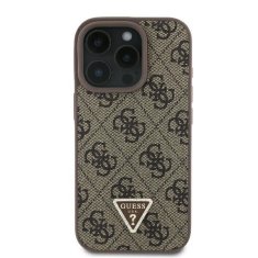 Guess GUESS GUHCP16XP4TDPW IPHONE 16 PRO MAX 6,9" HNĚDÉ/HNĚDÉ PEVNÉ POUZDRO LEATHER 4G TRIANGLE STRASS