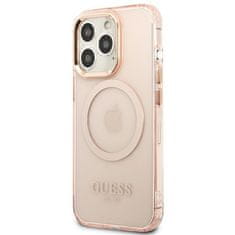 Guess GUESS GUHMP13LHTCMP IPHONE 13 PRO / 13 6,1" RŮŽOVÉ/RŮŽOVÉ PEVNÉ POUZDRO GOLD OUTLINE TRANSLUCENT MAGSAFE