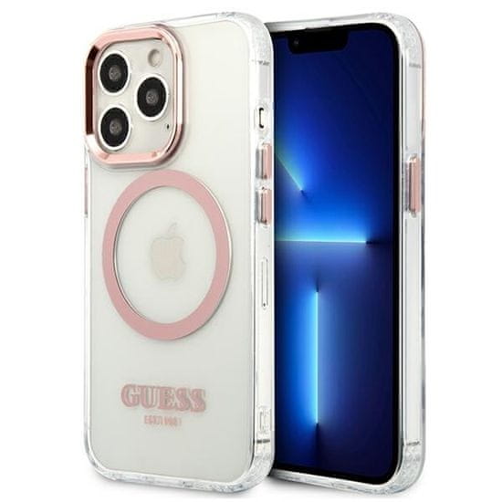 Guess GUESS GUHMP13LHTRMP IPHONE 13 PRO / 13 6,1" RŮŽOVÉ/RŮŽOVÉ PEVNÉ POUZDRO METAL OUTLINE MAGSAFE