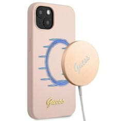 Guess GUESS GUHMP13MLSLMGLP IPHONE 13 / 14 / 15 6,1" SVĚTLE RŮŽOVÝ/SVĚTLE RŮŽOVÝ PEVNÝ OBAL SILIKONOVÝ SCRIPT GOLD LOGO MAGSAFE