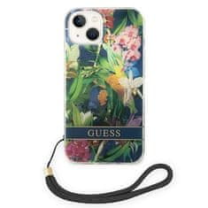 Guess GUESS GUOHCP14SHFLSB IPHONE 14 / 15 / 13 6,1" MODRO/MODRÉ PEVNÉ POUZDRO FLOWER STRAP