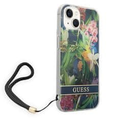 Guess GUESS GUOHCP14SHFLSB IPHONE 14 / 15 / 13 6,1" MODRO/MODRÉ PEVNÉ POUZDRO FLOWER STRAP