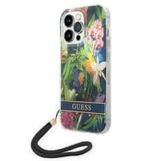 Guess GUESS GUOHCP14LHFLSB IPHONE 14 PRO 6,1" MODRO/MODRÉ PEVNÉ POUZDRO FLOWER STRAP