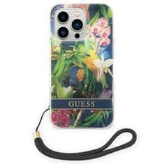 Guess GUESS GUOHCP14LHFLSB IPHONE 14 PRO 6,1" MODRO/MODRÉ PEVNÉ POUZDRO FLOWER STRAP