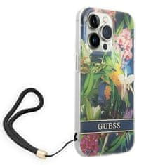 Guess GUESS GUOHCP14LHFLSB IPHONE 14 PRO 6,1" MODRO/MODRÉ PEVNÉ POUZDRO FLOWER STRAP