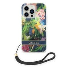 Guess GUESS GUOHCP14XHFLSB IPHONE 14 PRO MAX 6,7" MODRO/MODRÉ PEVNÉ POUZDRO FLOWER STRAP