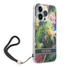 Guess GUESS GUOHCP14XHFLSB IPHONE 14 PRO MAX 6,7" MODRO/MODRÉ PEVNÉ POUZDRO FLOWER STRAP