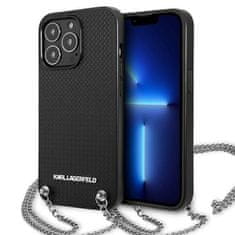 Karl Lagerfeld KARL LAGERFELD KLHCP13LPMK IPHONE 13 PRO / 13 6,1" PEVNÉ POUZDRO ČERNO/ČERNÁ KŮŽE S TEXTUROU A ŘETÍZKEM