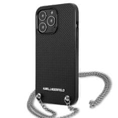 Karl Lagerfeld KARL LAGERFELD KLHCP13LPMK IPHONE 13 PRO / 13 6,1" PEVNÉ POUZDRO ČERNO/ČERNÁ KŮŽE S TEXTUROU A ŘETÍZKEM