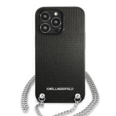 Karl Lagerfeld KARL LAGERFELD KLHCP13LPMK IPHONE 13 PRO / 13 6,1" PEVNÉ POUZDRO ČERNO/ČERNÁ KŮŽE S TEXTUROU A ŘETÍZKEM