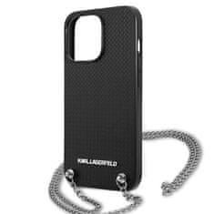 Karl Lagerfeld KARL LAGERFELD KLHCP13LPMK IPHONE 13 PRO / 13 6,1" PEVNÉ POUZDRO ČERNO/ČERNÁ KŮŽE S TEXTUROU A ŘETÍZKEM