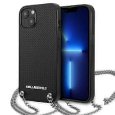 Karl Lagerfeld KARL LAGERFELD KLHCP13MPMK IPHONE 13 / 14 / 15 6,1" PEVNÉ POUZDRO ČERNO/ČERNÁ KŮŽE S TEXTUROU A ŘETÍZKEM