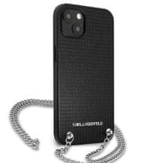 Karl Lagerfeld KARL LAGERFELD KLHCP13MPMK IPHONE 13 / 14 / 15 6,1" PEVNÉ POUZDRO ČERNO/ČERNÁ KŮŽE S TEXTUROU A ŘETÍZKEM