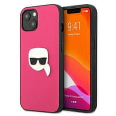 Karl Lagerfeld KARL LAGERFELD KLHCP13SPKMP IPHONE 13 MINI 5,4" RŮŽOVÝ/RŮŽOVÝ PEVNÝ OBAL KOŽENÝ IKONIK KARL`S HEAD METAL