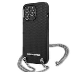 Karl Lagerfeld KARL LAGERFELD KLHCP13XPMK IPHONE 13 PRO MAX 6,7" PEVNÉ POUZDRO ČERNO/ČERNÁ KŮŽE S TEXTUROU A ŘETÍZKEM