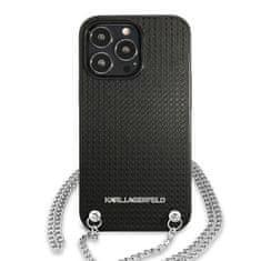 Karl Lagerfeld KARL LAGERFELD KLHCP13XPMK IPHONE 13 PRO MAX 6,7" PEVNÉ POUZDRO ČERNO/ČERNÁ KŮŽE S TEXTUROU A ŘETÍZKEM