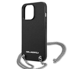 Karl Lagerfeld KARL LAGERFELD KLHCP13XPMK IPHONE 13 PRO MAX 6,7" PEVNÉ POUZDRO ČERNO/ČERNÁ KŮŽE S TEXTUROU A ŘETÍZKEM