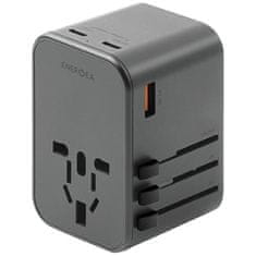 UNBRANDED NABÍJENÍ ENERGEA. SÍŤ. 1XUSB+2XUSB-C PD-PPS-QC 3.0 65W 1A2C ADAPTÉR 4V1 US/UA/EU/UK ŠEDÁ/GUNMETAL ADAPTÉR TRAVELWORLD GAN65W