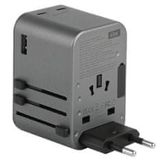 UNBRANDED NABÍJENÍ ENERGEA. SÍŤ. 1XUSB+2XUSB-C PD-PPS-QC 3.0 65W 1A2C ADAPTÉR 4V1 US/UA/EU/UK ŠEDÁ/GUNMETAL ADAPTÉR TRAVELWORLD GAN65W