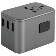 UNBRANDED NABÍJENÍ ENERGEA. SÍŤ. 3XUSB+2XUSB-C PD-PPS-QC 3.0 35.5W 3A2C ADAPTÉR 4V1 US/UA/EU/UK ŠEDÁ/GUNMETAL TRAVELWORLD