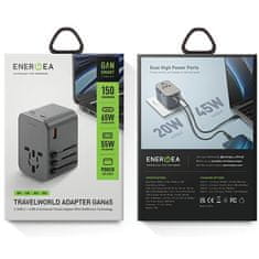 UNBRANDED NABÍJENÍ ENERGEA. SÍŤ. 1XUSB+2XUSB-C PD-PPS-QC 3.0 65W 1A2C ADAPTÉR 4V1 US/UA/EU/UK ŠEDÁ/GUNMETAL ADAPTÉR TRAVELWORLD GAN65W