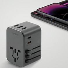 UNBRANDED NABÍJENÍ ENERGEA. SÍŤ. 3XUSB+2XUSB-C PD-PPS-QC 3.0 35.5W 3A2C ADAPTÉR 4V1 US/UA/EU/UK ŠEDÁ/GUNMETAL TRAVELWORLD