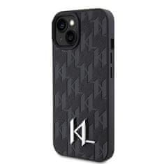 Karl Lagerfeld KARL LAGERFELD KLHCP15SPKLPKLK IPHONE 15 / 14 / 13 6,1" ČERNO/ČERNÉ PEVNÉ POUZDRO KOŽENÝ MONOGRAM HOT STAMP METAL LOGO