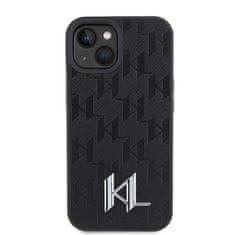 Karl Lagerfeld KARL LAGERFELD KLHCP15SPKLPKLK IPHONE 15 / 14 / 13 6,1" ČERNO/ČERNÉ PEVNÉ POUZDRO KOŽENÝ MONOGRAM HOT STAMP METAL LOGO