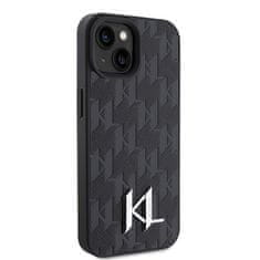 Karl Lagerfeld KARL LAGERFELD KLHCP15SPKLPKLK IPHONE 15 / 14 / 13 6,1" ČERNO/ČERNÉ PEVNÉ POUZDRO KOŽENÝ MONOGRAM HOT STAMP METAL LOGO