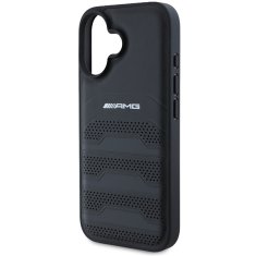 MERCEDES AMG AMHCP16SGEBK IPHONE 16 6,1" ČERNÝ/ČERNÝ PEVNÝ OBAL KŮŽE S VYRAŽENÝMI LINIEMI ČERNÉ LOGO