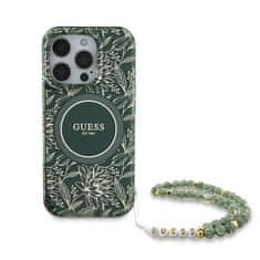 Guess GUESS GUHMP16LHCPOFPA IPHONE 16 PRO 6,3" ZELENÝ/ZELENÝ PEVNÝ OBAL IML FLOWERS ALLOVER ELECTRO S PERLOVÝM PÁSKEM MAGSAFE