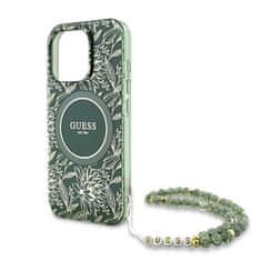 Guess GUESS GUHMP16LHCPOFPA IPHONE 16 PRO 6,3" ZELENÝ/ZELENÝ PEVNÝ OBAL IML FLOWERS ALLOVER ELECTRO S PERLOVÝM PÁSKEM MAGSAFE