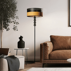 LYSNE.PL Černá kuličková stojací lampa, stojací lampa se stínidlem v moderním stylu, elegantní design, teplý dřevěný akcent, ideální do minimalistických interiérů BERMUDY DUAL, černá