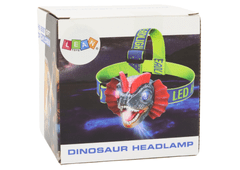 Lean-toys Svítilna Čelovka Dinosaurus Nastavitelná Řemínek 3 Led Diody