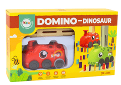 Lean-toys Autíčko Červený Dinosaurus Na Skládající Baterie Barevné Domino 4 Barvy Kloc