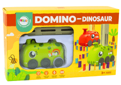 Lean-toys Autíčko Zelený Dinosaurus Na Skládající Baterie Barevné Domino 4 Barvy Kostek