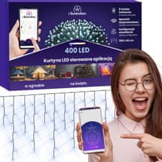 shumee 400 LED světelný závěs - studená bílá - řízená aplikací