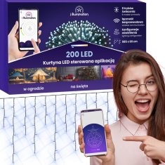 shumee 200 LED světelný závěs - studená bílá - řízená aplikací