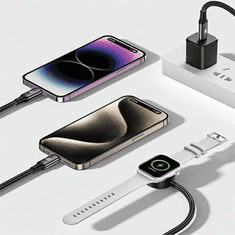 Awei AWEI KABEL W23 3V1 USB-C/LIGHTNING/HODINKY 100W/10W/2,5W ČERNÁ/ČERNÁ