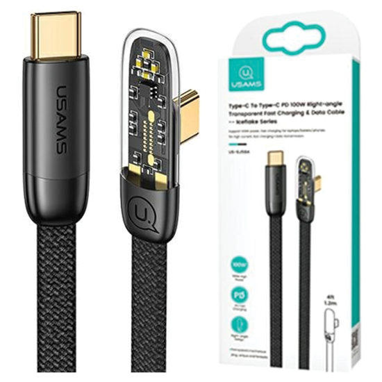 USAMS USAMS PRAVOÚHLÝ KABEL USB-C NA USB-C PD 100W FAST CHARGING ICEFLAKE SERIES 1,2M ČERNÁ/ČERNÁ SJ584USB01 (US-SJ584)