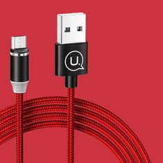 USAMS USAMS U-SURE MICROUSB MAGNETICKÝ KABEL 1M 2.1A OPLETENÝ ČERVENÝ/ČERVENÝ SJ294USB02 (US-SJ294)