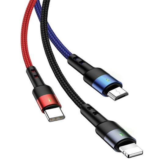 USAMS USAMS PLETENÝ KABEL U26 3V1 3M 2A RYCHLÉ NABÍJENÍ (LIGHTNING/MICROUSB/USB-C) SJ412USB01 (US-SJ412)