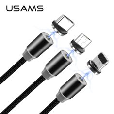 USAMS USAMS U-SURE MICROUSB MAGNETICKÝ KABEL 1M 2.1A OPLETENÝ ČERNO/ČERNÝ SJ294USB01 (US-SJ294)