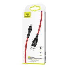 USAMS USAMS PLETENÝ KABEL U41 LIGHTNING 3M 2A ČERVENÝ/ČERVENÝ SJ397USB02 (US-SJ397) RYCHLÉ NABÍJENÍ